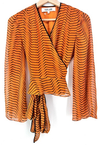 Diane von Furstenberg Women 100% Silk Thin Cardigan Orange Striped Size XS R722 - Picture 2 of 24