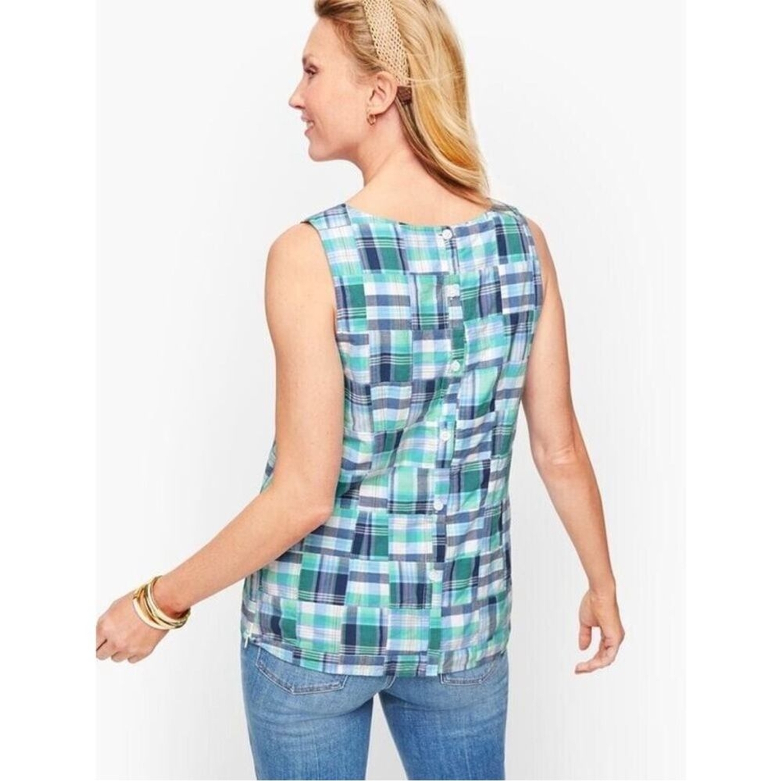 Talbots Patchwork Button Back Tank Top Womens Med… - image 2