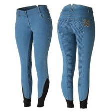 ¡Nuevo! Mujer Horze Azul Claro 'JESSI-LYN' DENIM ASIENTO COMPLETO PANTALONES UE 36 US 24