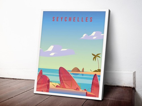 Seychelles Illustration 40x50cm Stretched Travel Canvas Wall Art Print - Picture 2 of 3