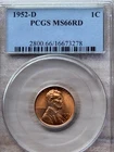 1952-D PENNY, PCGS MS 66 RD