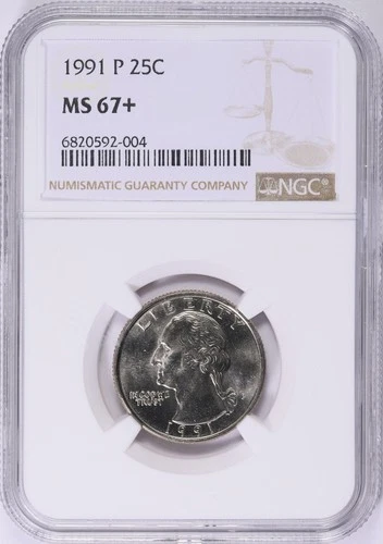 1991 Washington Quarter NGC MS67+ POP only 4 Brilliant White