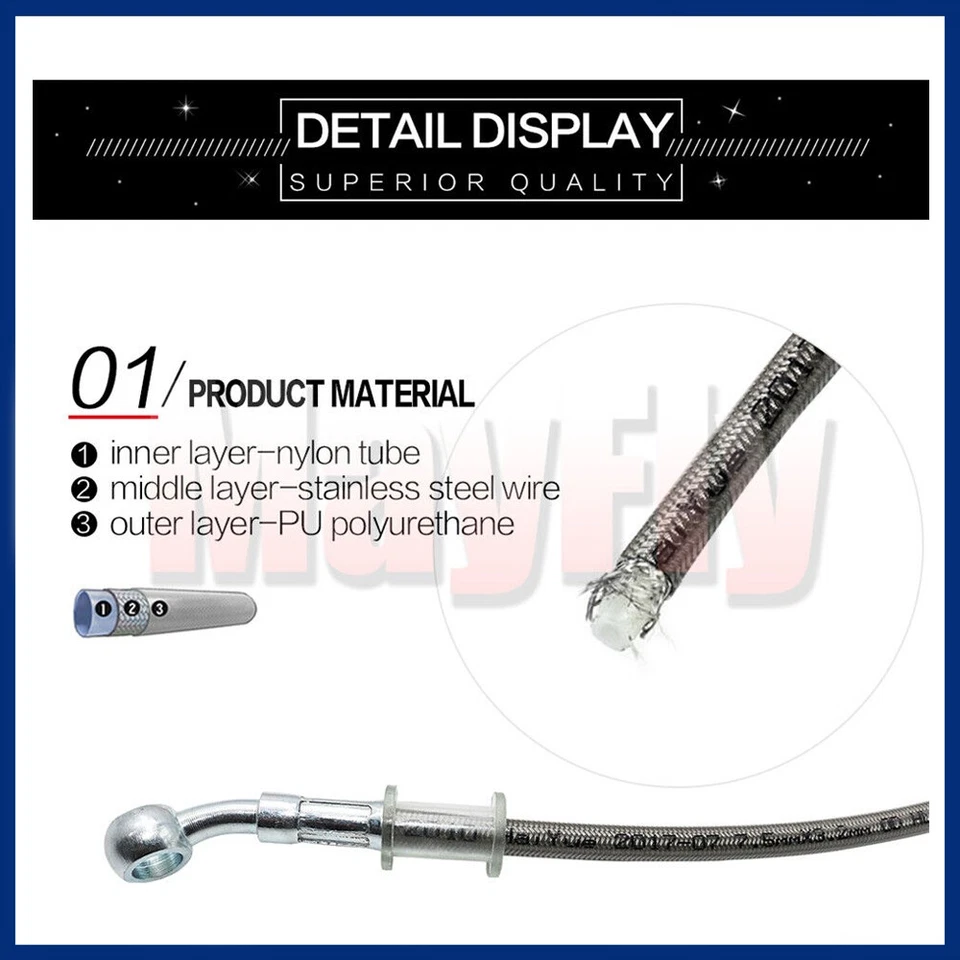 Tubo de manguera de aceite de embrague de freno de motocicleta negro 70 cm 27,56" trenzado hidráulico Foto 3 de 4