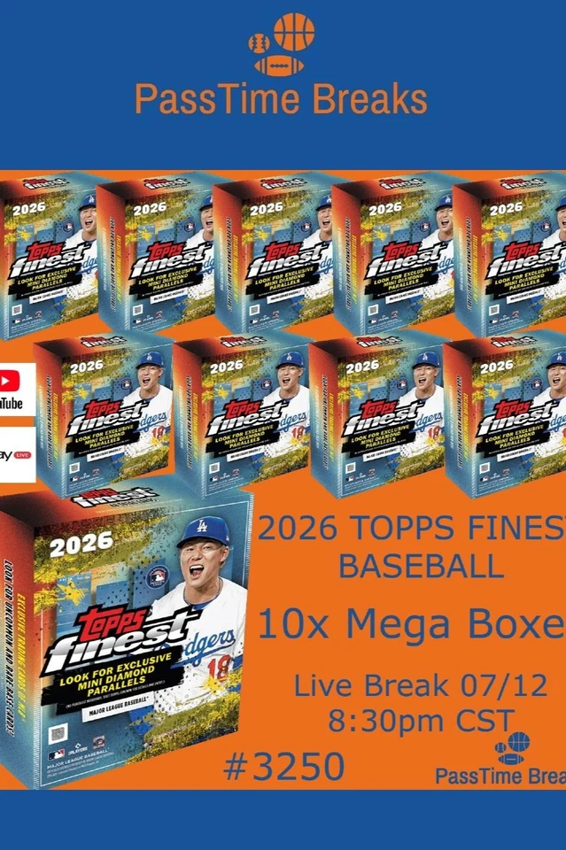 2026 TOPPS FINEST BASEBALL - 10x Mega Box - HALF CASE BREAK 3250