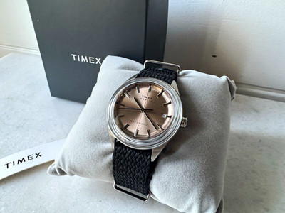 Timex Marlin Automatic Men's Watch Date Champagne Dial Black Fabric Strap w/Box