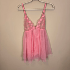 New Victoria's Secret Light Pink Sheer Floral Detail Lingerie Slip Dress Large
