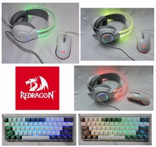 ReDragon Headset Keyboard and Mouse White RGB Mic Excellent Condition