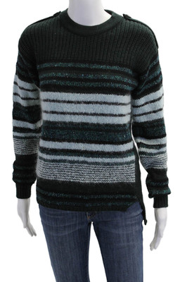 Dagmar Womens Wool Striped Long Sleeved Knitted Colorblock Sweater Green Size XS
