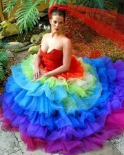 Rainbow Organza Gothic Wedding Dress Tiers Layers Strapless Sweetheart Colorful