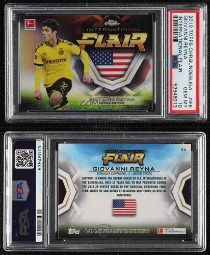 2019 Topps Chrome Bundesliga International Flair Giovanni Reyna PSA 10 Rookie RC
