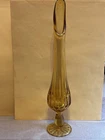 Fenton valencia swung Glass Vase 12” MCM Amber glass