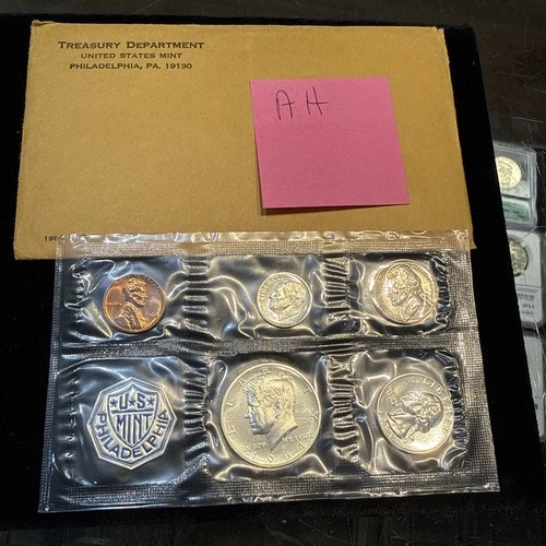 1964 US Mint Proof Set Kennedy Half Dollar Accented Hair Variety OGP Envelope