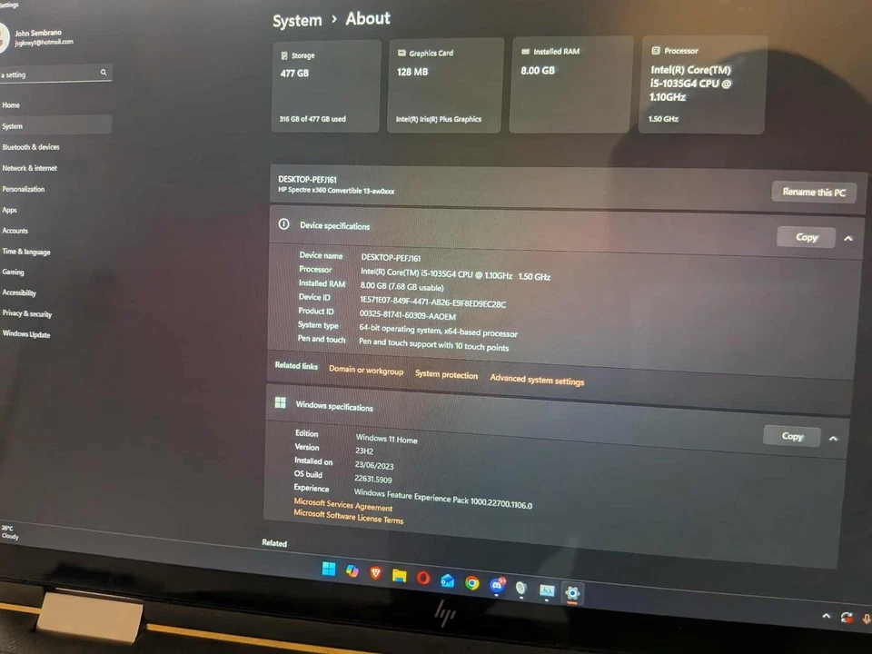 HP Spectre x360 Intel i5-10 8GB RAM 512GB SSD Win 11 Pro FHD Touch - Image 3 of 4