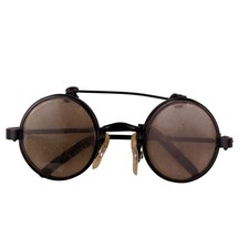 Vintage Unisex Black Metal Round Steampunk Clip-On Eyeglasses Miniature