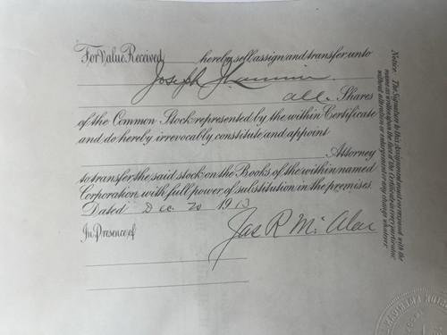 1912 Red Sox Stock Certificate Jimmy McAleer Joseph Lannin - Bild 3 von 5