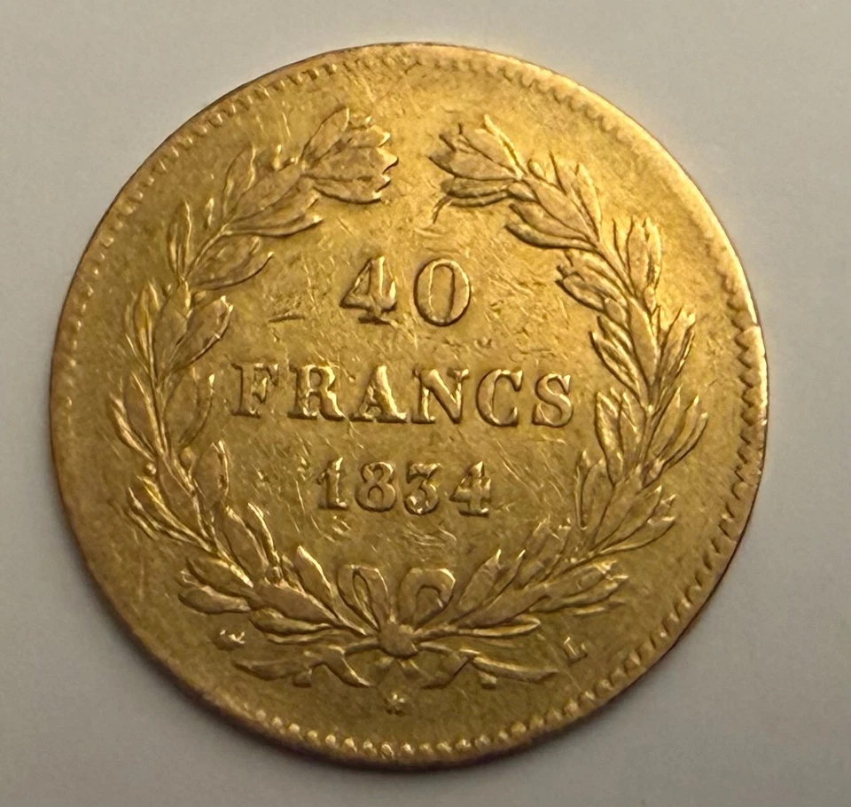 France, 40 Francs Or Louis-Philippe, 1834 L (Bayonne) - Photo 2/2