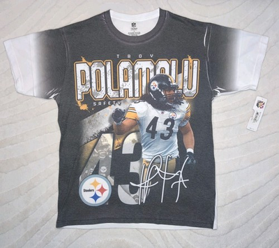 #ad NWT Pittsburgh Steelers Troy Polamalu NFL Mens L Tshirt All Over Front Print $19.99