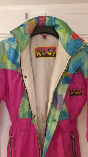 Vintage Kaos Skianzug Alter 12 Rosa Bunt 152cm 80er Retro Einteiler Abstrakt - Bild 8 von 10