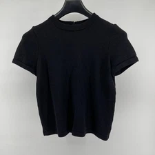 ST JOHN BASICS Top Women Size M Black Knit Mock Neck Short Sleeve