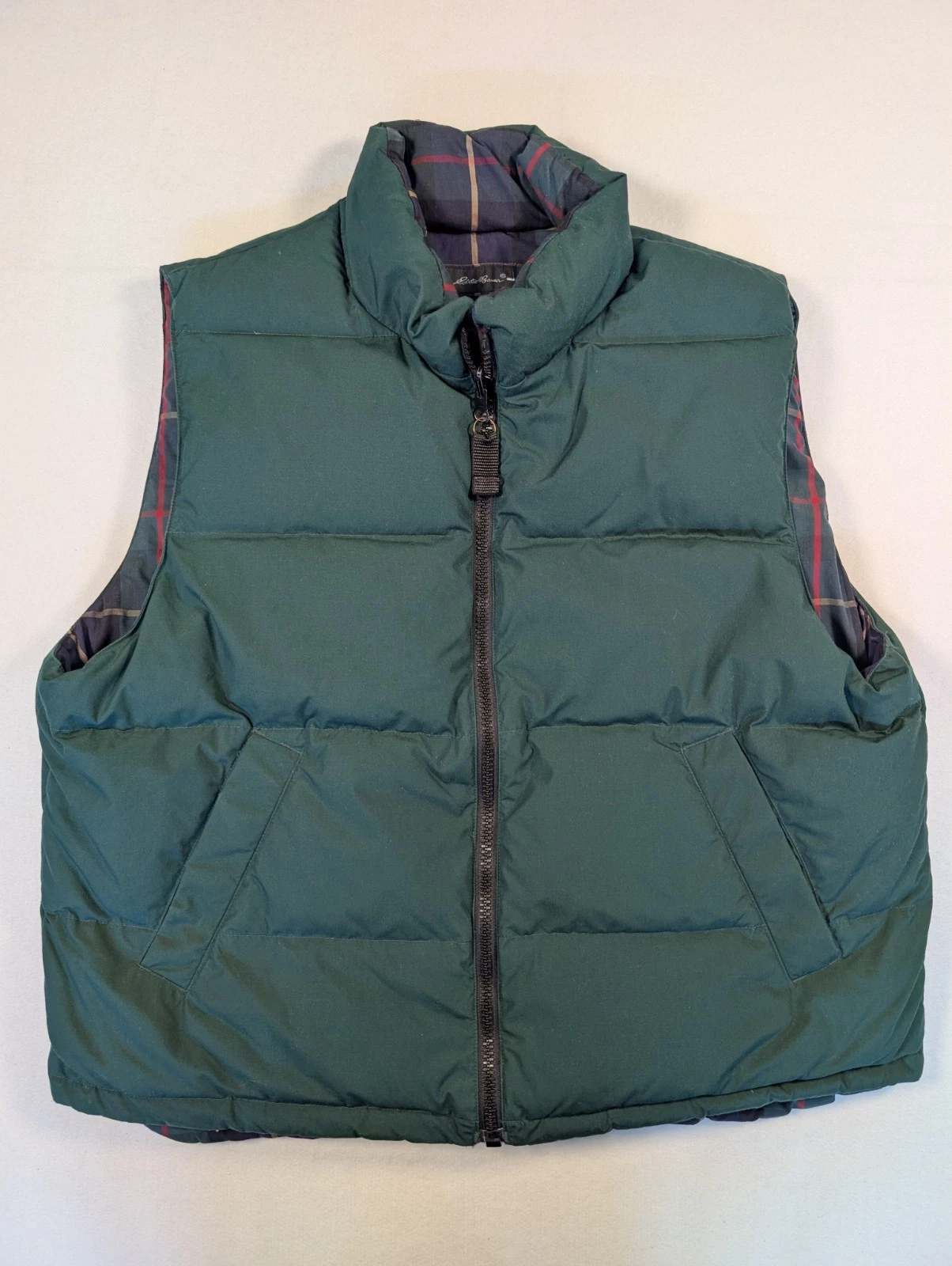 Eddie Bauer Vintage Puffer Reversible Jacket Vest Goose Down Green Men's Large