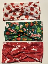 3 Christmas Holiday Stretchy Headbands Headwraps, NWOT