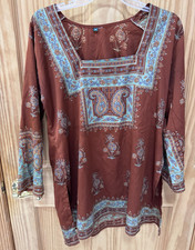Women s Brown Blue Printed Tunic Top M