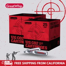 GreatWhip 12g CO2 Cartridges x 50pcs for Pellet Guns, BB Guns and Airsoft Guns