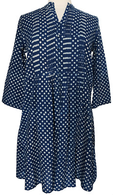 Hand block printed smock top - Indigo Spot