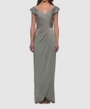 365 La Femme Women's Gray Surplice Off-The-Shoulder Gown Dress Size 2