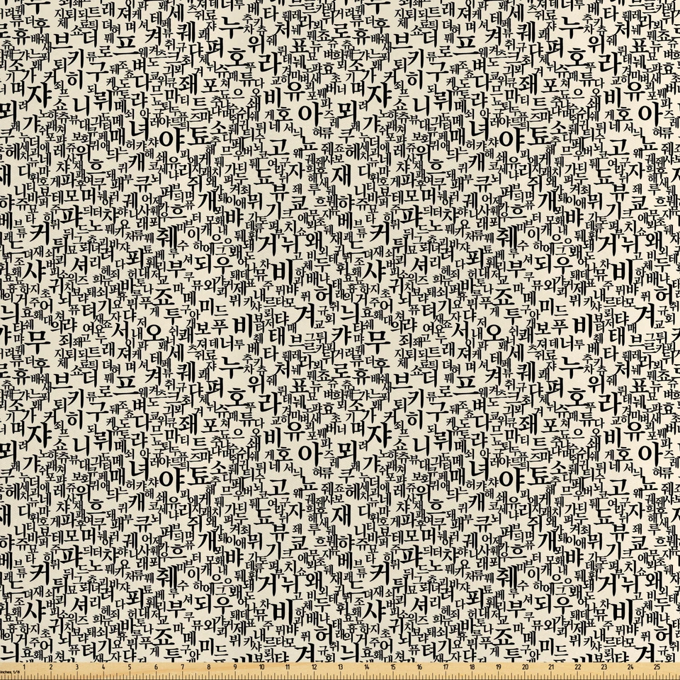 ABAKUHAUS Hangul Koreanisch Drucken Satin Stoff als Meterware Asian Alphabet