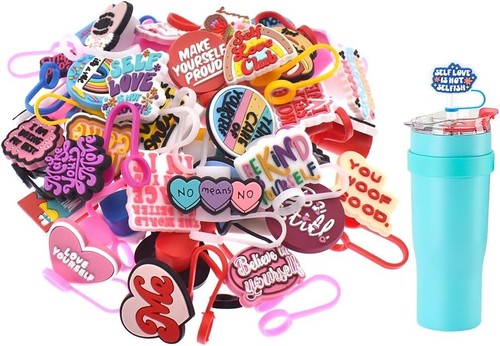 50PCS/SET PVC Straw Topper Caps, Reusable and Washable, 10mm Size,Assorted De... - Picture 3 of 10