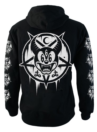 MICKEY 666 Unisex Zip 100% Cotton Fleece Hoodie , Rock, Goth, Biker, Street - Afbeelding 1 van 3