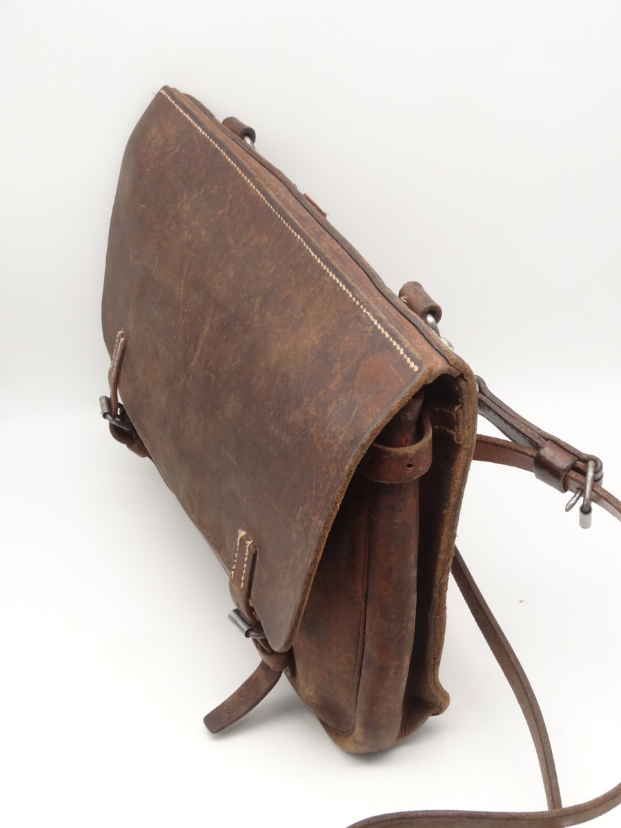 Large XL Swiss Army Military Leather Satchel Saddle Handbag Bag