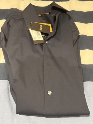 Hugo Boss - Langarmhemd - Tailored-Linie - Gr. 40 M - dunkelblau / schwarz Slim