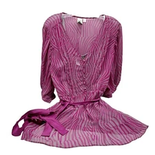 Marc Bower Pink Gray Striped V-Neck Shirt Sheer Size 1X With Gray Tank Ties