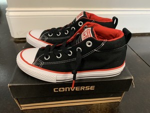 black white red converse