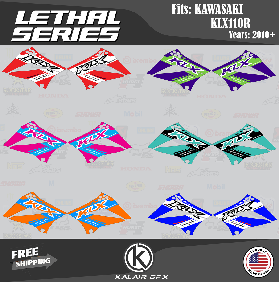 Kawasaki KLX110 (2010-2024) KLX-110 Shroud Graphics Lethal Series