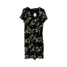You & All Black Floral Print Flutter Sleeve Wrap Dress Size 18 Brand New Women's