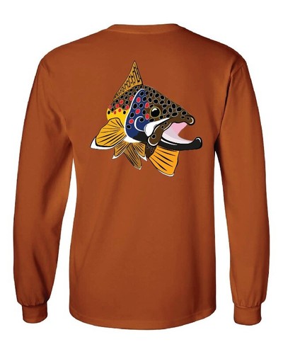 BROWN TROUT T-Shirts fly fishing 6 COLORS Long & Short Sleeve S-3XL - Picture 9 of 18