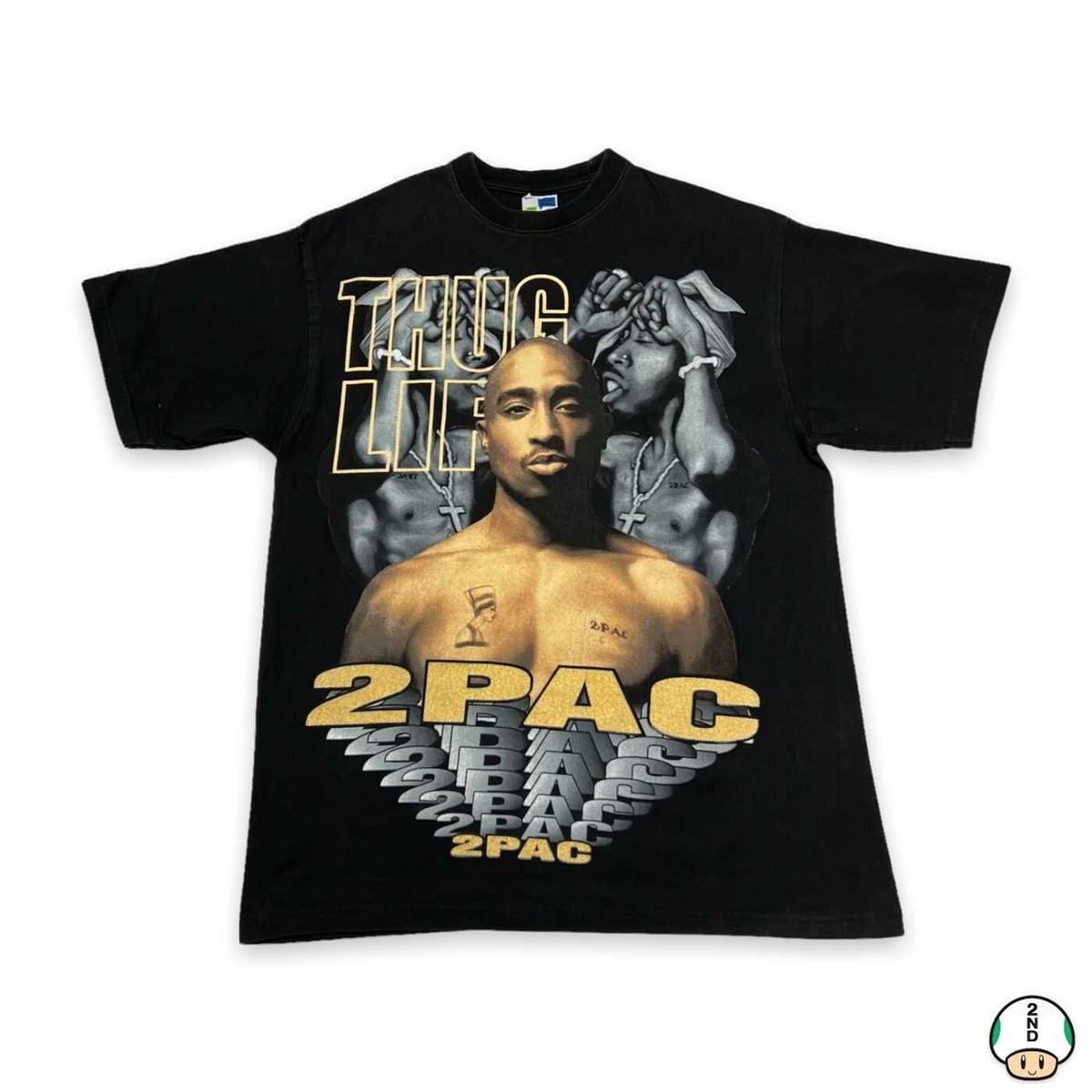 Vintage Y2K Tupac Shakur T Shirt Mens XL Black 2Pac Thug