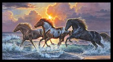 Horse Fabric Wild Horses Animals Against Wind Cotton Elizabeths Studio 24" Panel