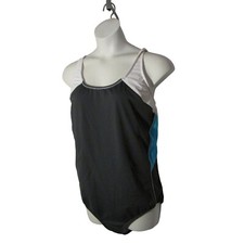 Lands' End 24W DDD Dark Gray White Turquoise One Piece Bathing Suit Swimsuit
