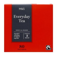 M&S Everyday 80 Tea Bags - Fairtrade English Black Tea - 1 Pack 0.09 per strip