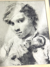 Vintage italiano disegno a carboncino litografia LIUTO PLAYER incorniciato 17x15 ~ ESTATE
