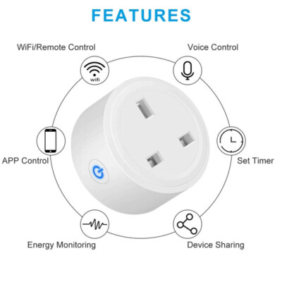 2XUK Smart Wifi Stecker 3 PIN APP Alexa Google Home Sprachsteuerung Timer Funktion16A
