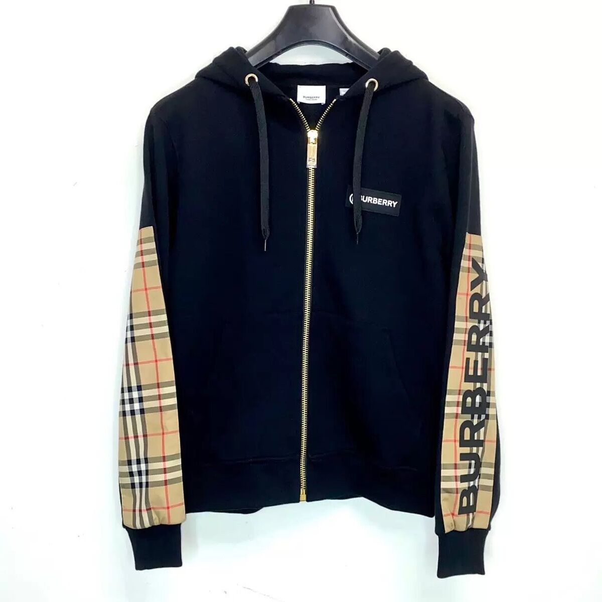 Burberry vintage check panel cotton Oversized hooded top Zip Burberry vintage check panel cotton Oversized hooded top Zip
