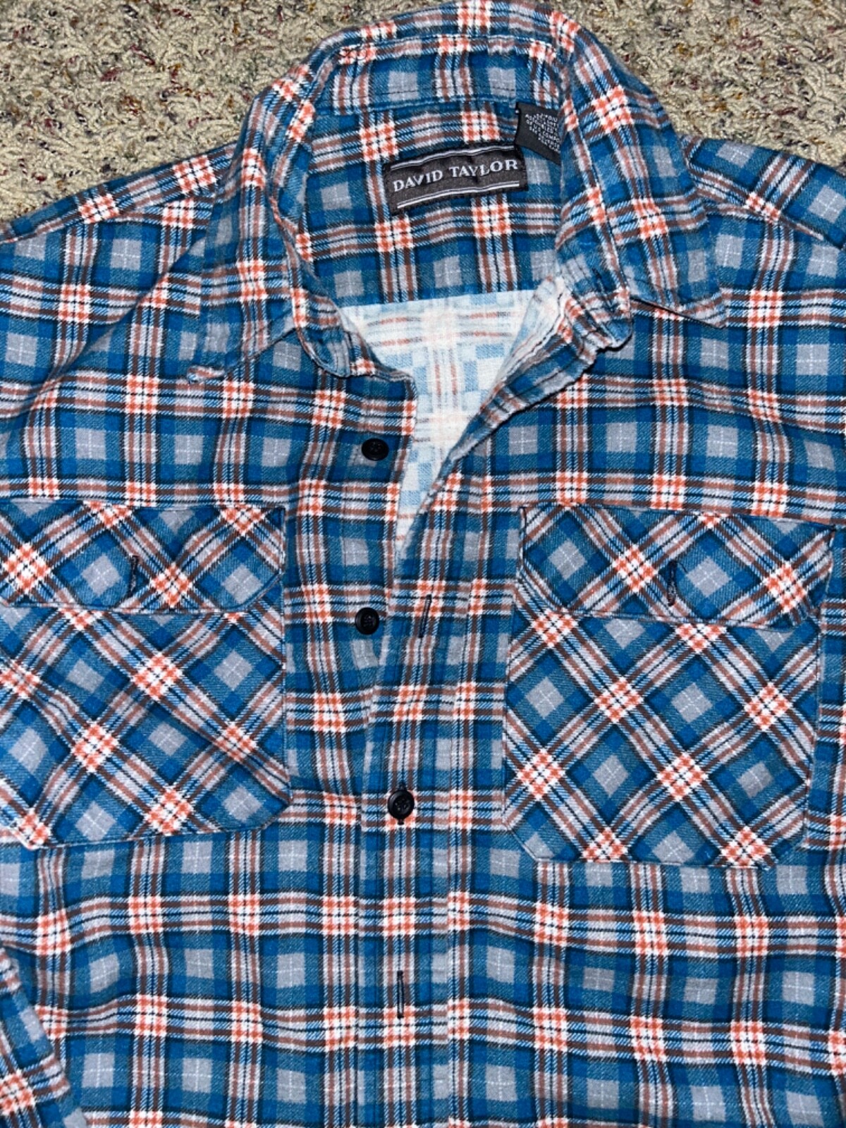 DAVID TAYLOR Plaid FLANNEL Shirt Blue Check BD Long S… Gem