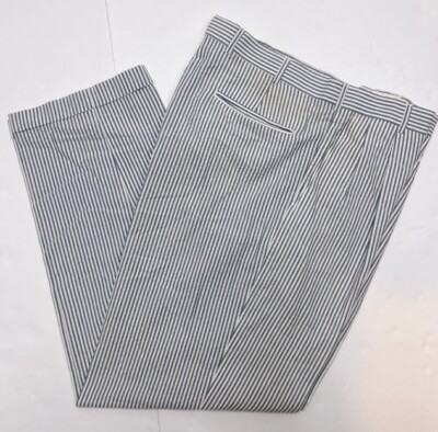 Tom Tailor Blue White Stripe Pleated Seersucker 35x31 Cotton Blend Trouser Pants