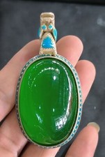 3.14" Old Chinese Miao nationality Green jade cloisonne dragon head Belt buckle