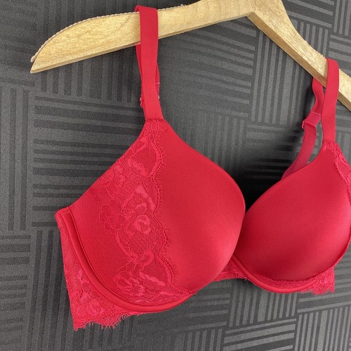 Ambrielle Full Figure Womens Size 38DD Red Underwire Lined Push Up Plunge Bra - 第 3/8 張圖片